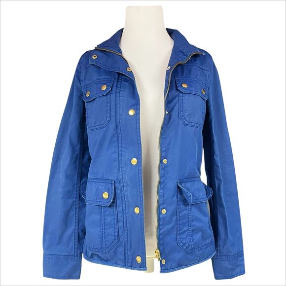 J. CREW Downtown Field Jacket Waxed Cotton Cobalt Blue Size XS Utility Rain - Picture 7 of 9